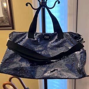 Pink Victoria’s Secret Black Sequin Duffel Bag Like New